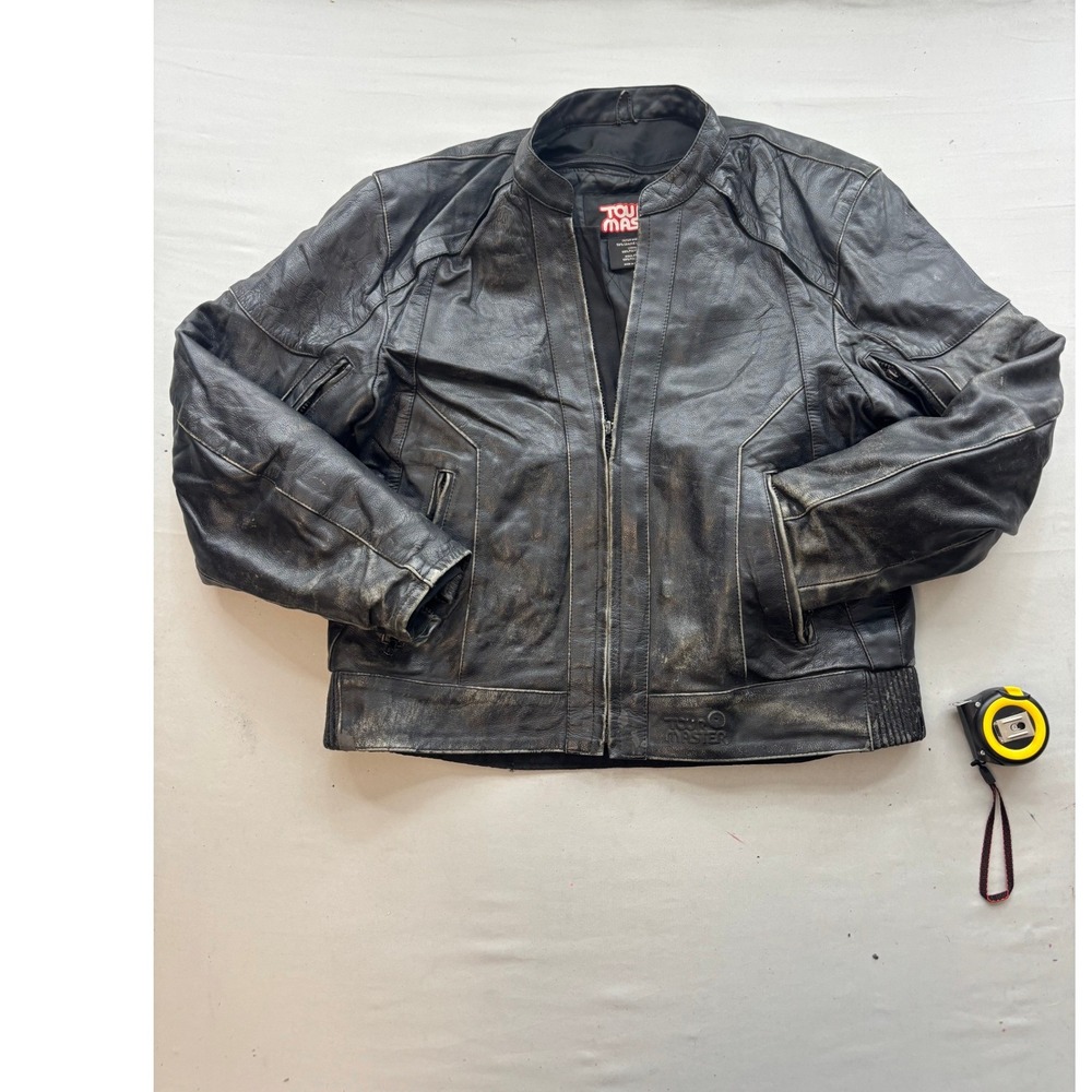 Tour Master Mens Black Distressed Leather Motorcycle Biker Jacket XL 46 Vented
